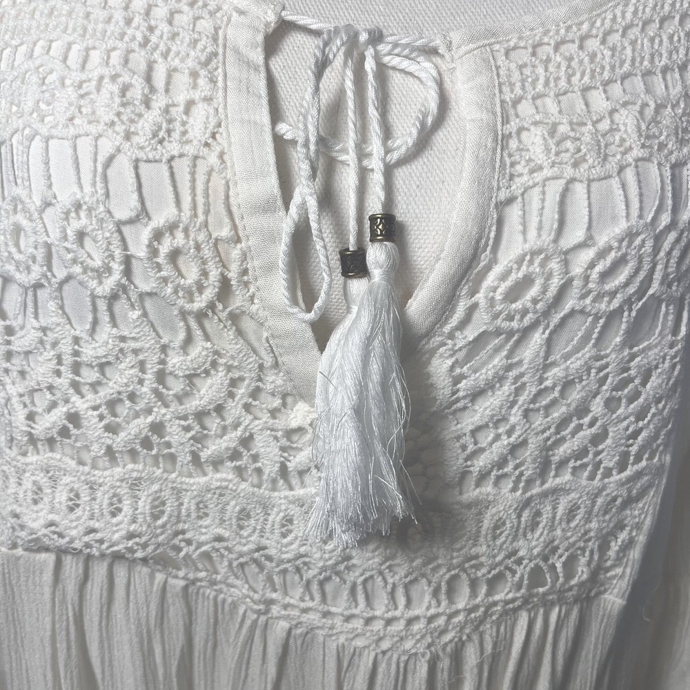 Western Pheasant Bell Sleeve Ivory Blouse BabyDoll Rodeo Crochet Sexy Flirty‎ Lg